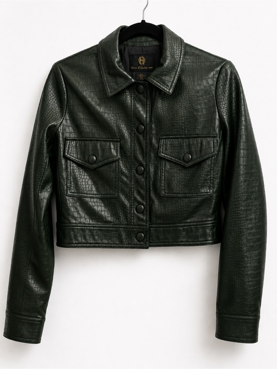 House of Harlow 1960 Jackets & Blazers - House of Harlow 1960 Dark Green Croc-Embossed Faux Leather Jacket